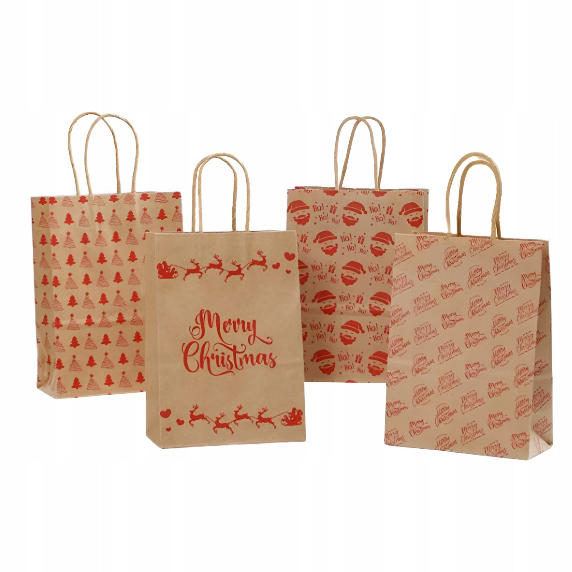 Torba Papierowa z uchwytem skręcanym 210x80x150 brązowa wzór Świąteczny 4szt.