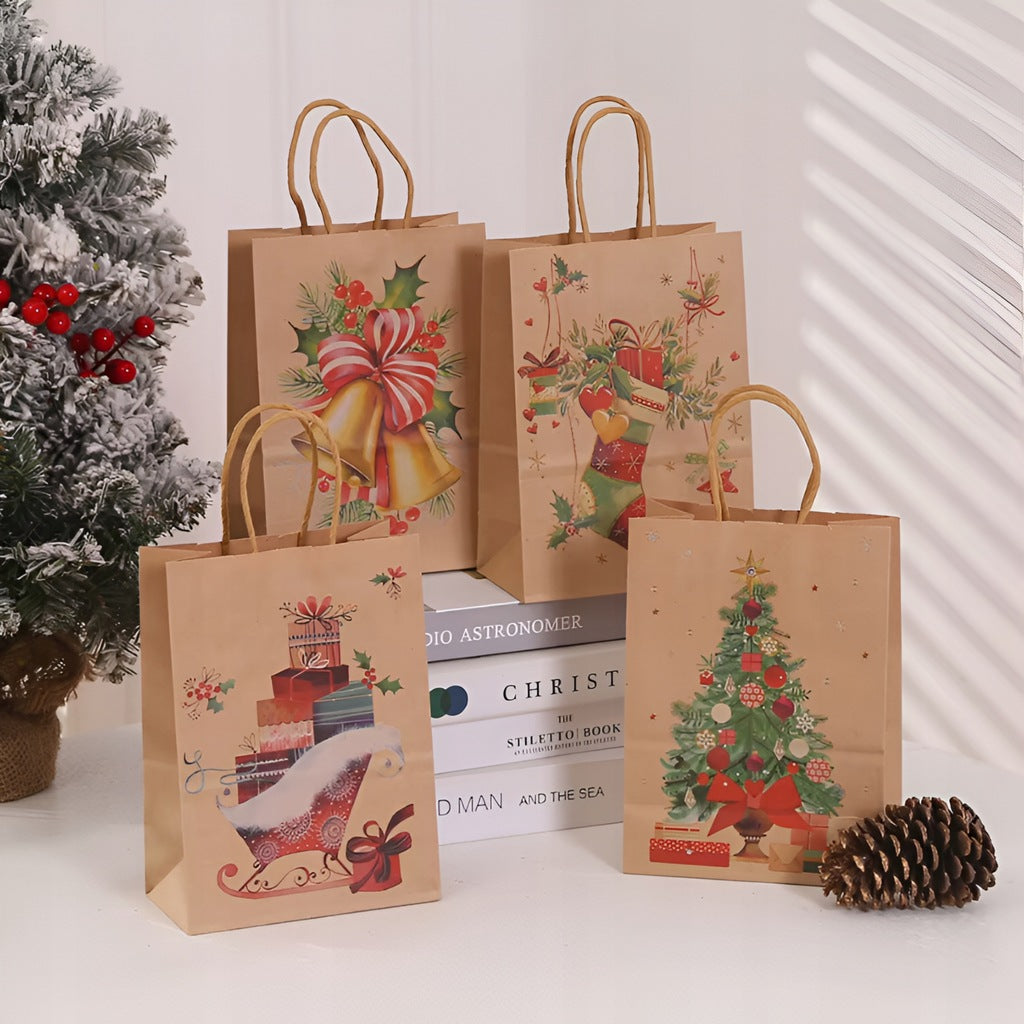 Torba Papierowa z uchwytem skręcanym 270x110x210mm brązowa wzór Choinki 4szt.