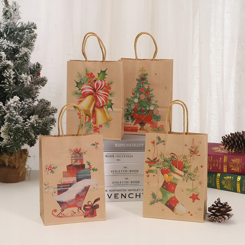 Torba Papierowa z uchwytem skręcanym 330x120x260 brązowa wzór Choinki 4szt.