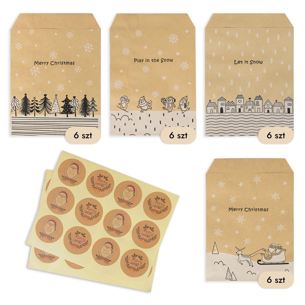 Papierowy kalendarz adwentowy 130x180mm  z motywem zimowym