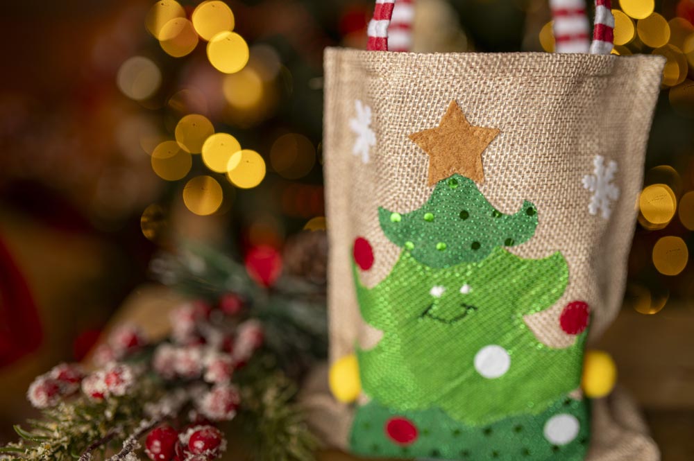 Torba Jutowa 150x185mm z motywem Choinki