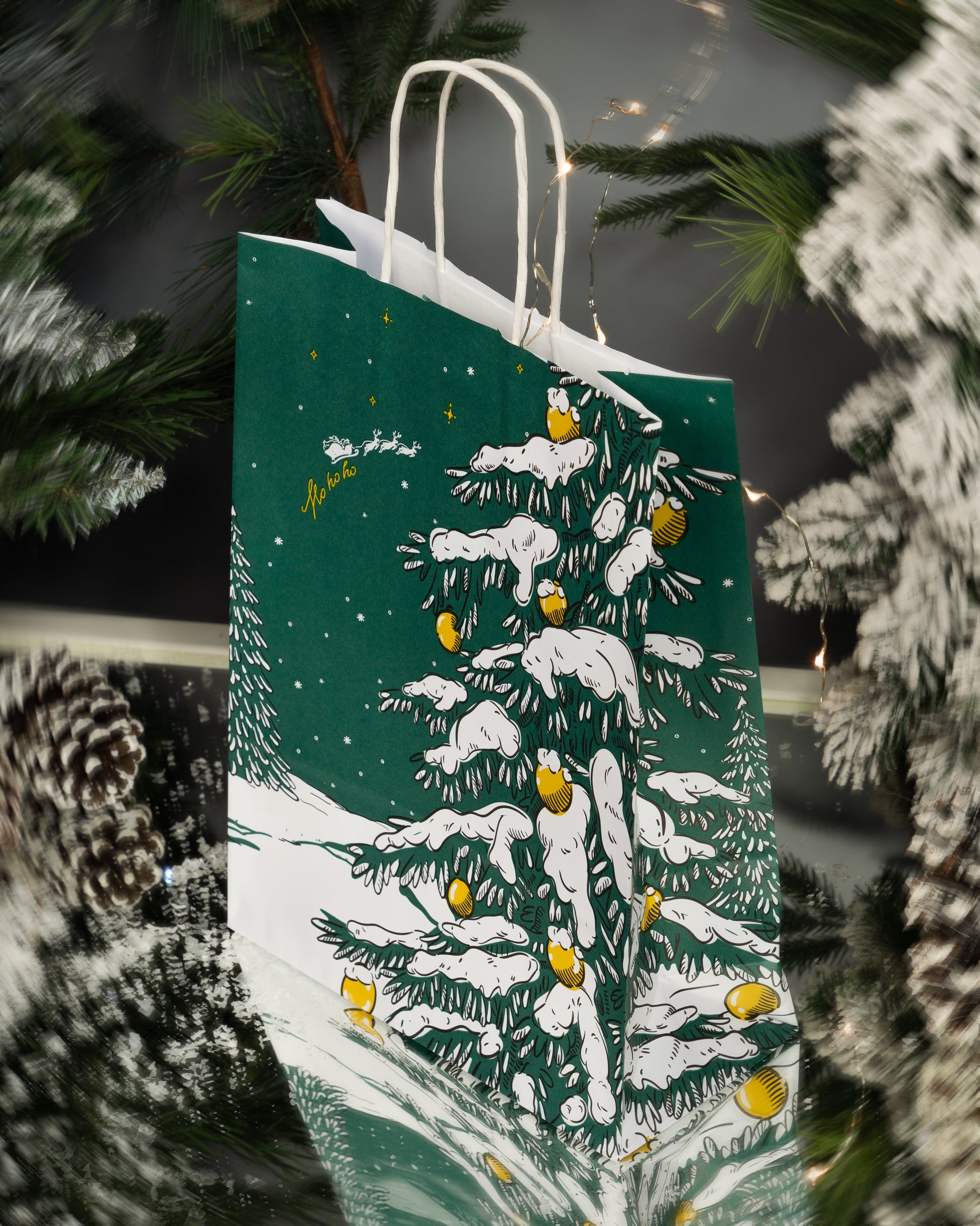 Torba papierowa świąteczna 240x100x320mm Zielona Choinka