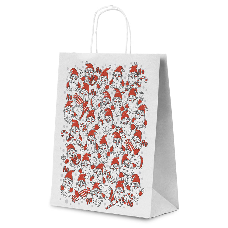 Torba papierowa z uchwytem skręcanym 24x10x32 biała Mikołaje