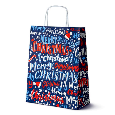 Torba papierowa świąteczna 240x100x320mm Granatowa Merry Christmas