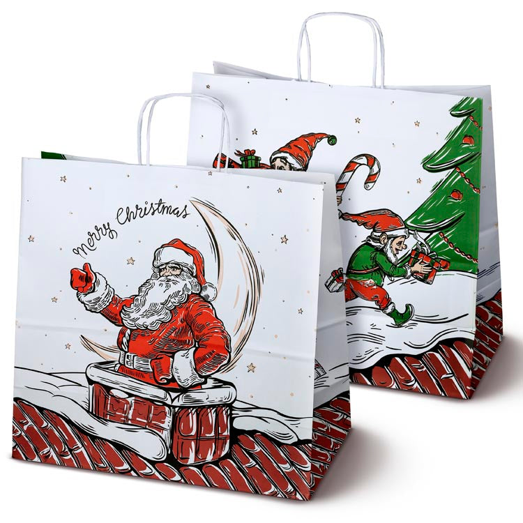 Torba papierowa z uchwytem skręcanym 40x18x39 biała  Mikołaj