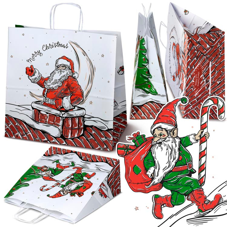 Torba papierowa świąteczna 400x180x390 mm Mikołaj i Elf