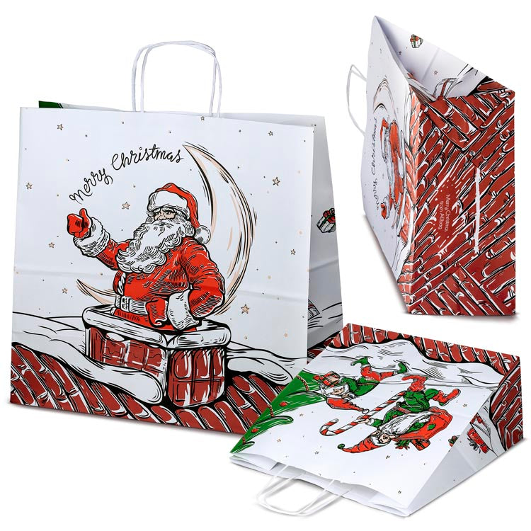 Torba papierowa świąteczna 400x180x390 mm Mikołaj i Elf
