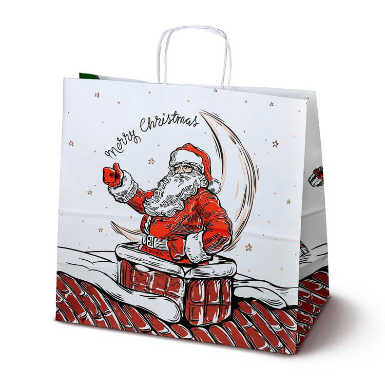 Torba papierowa z uchwytem skręcanym 40x18x39 biała  Mikołaj
