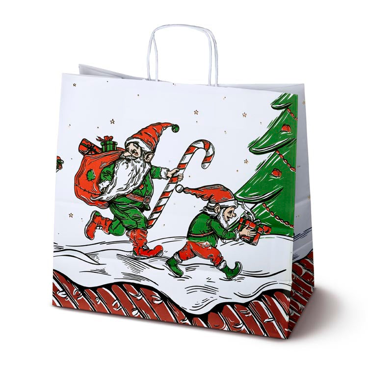 Torba papierowa świąteczna 400x180x390 mm Mikołaj i Elf