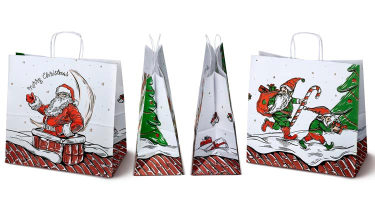 Torba papierowa z uchwytem skręcanym 40x18x39 biała  Mikołaj