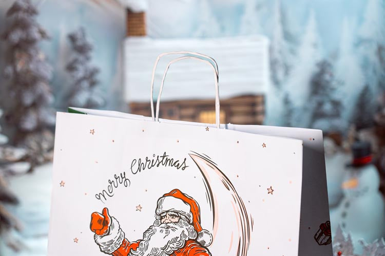 Torba papierowa świąteczna 400x180x390 mm Mikołaj i Elf