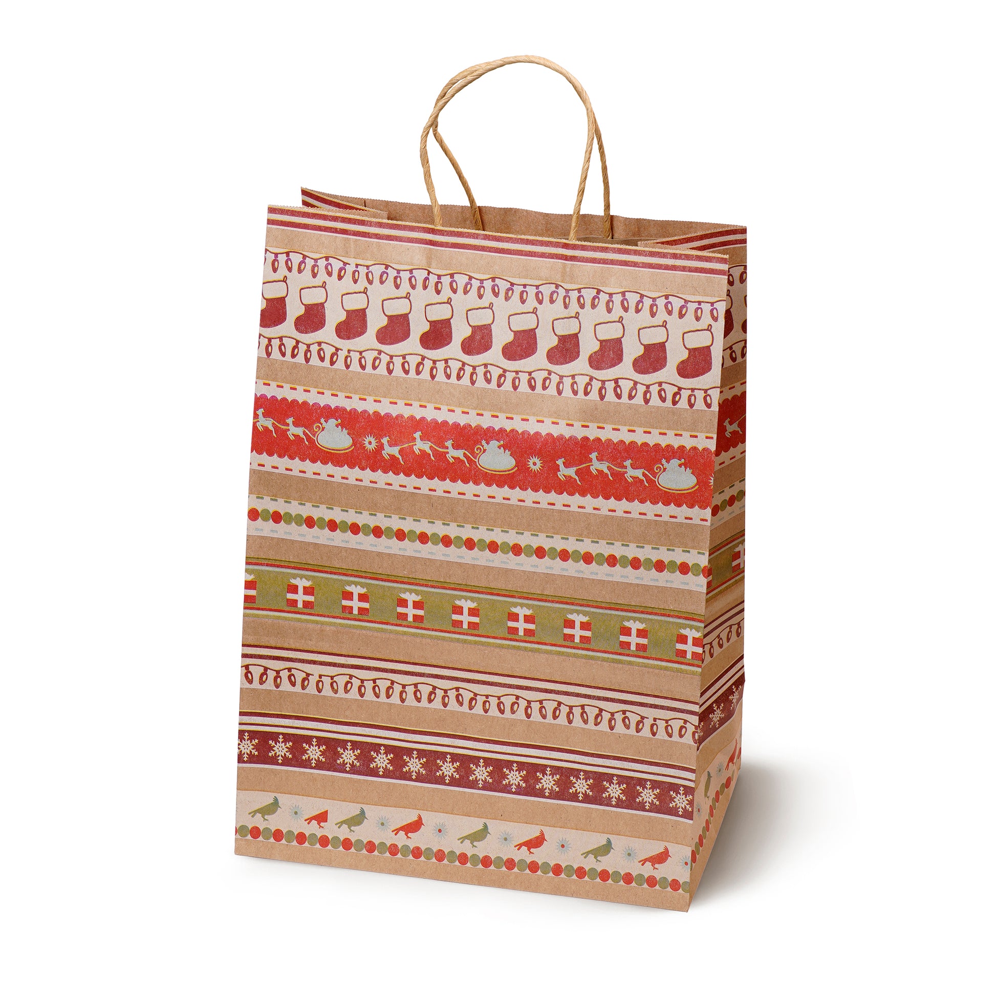 Torba Papierowa z uchwytem skręcanym 330x120x260mm brązowa wzór Świąteczny 4szt.