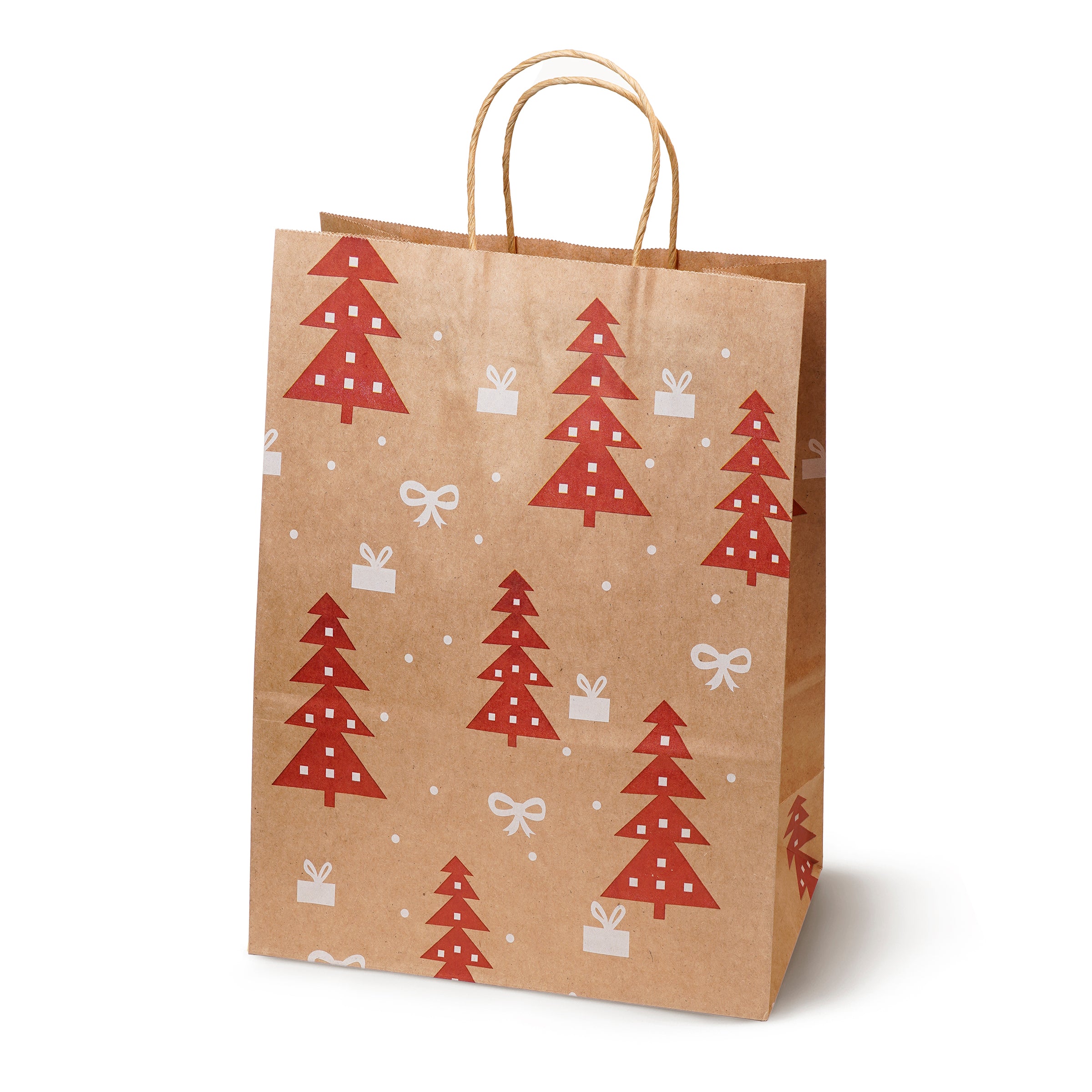 Torba Papierowa z uchwytem skręcanym 330x120x260mm brązowa wzór Świąteczny 4szt.