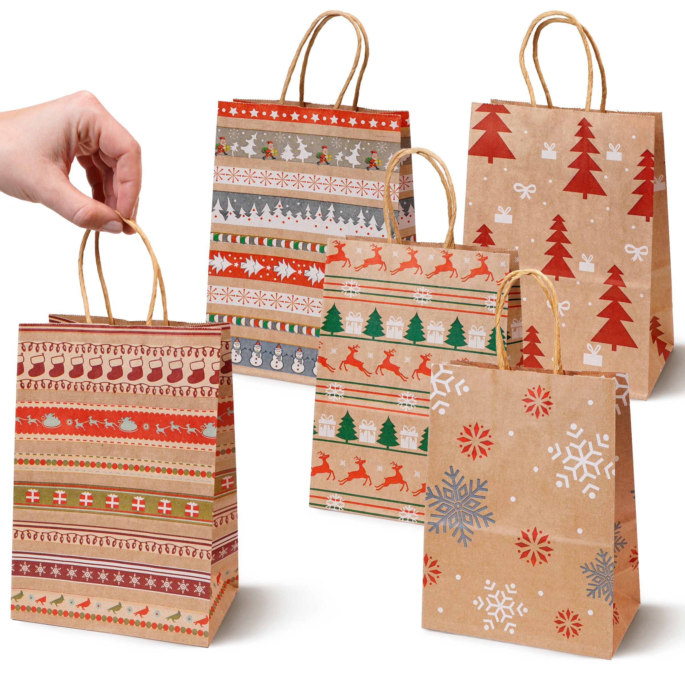 Torba Papierowa z uchwytem skręcanym 210x80x150 brązowa wzór Świąteczny 4szt.