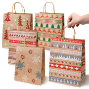 Torba Papierowa z Uchwytem Skręcanym 270x110x210mm Brązowa Wzór Świąteczny 4szt.