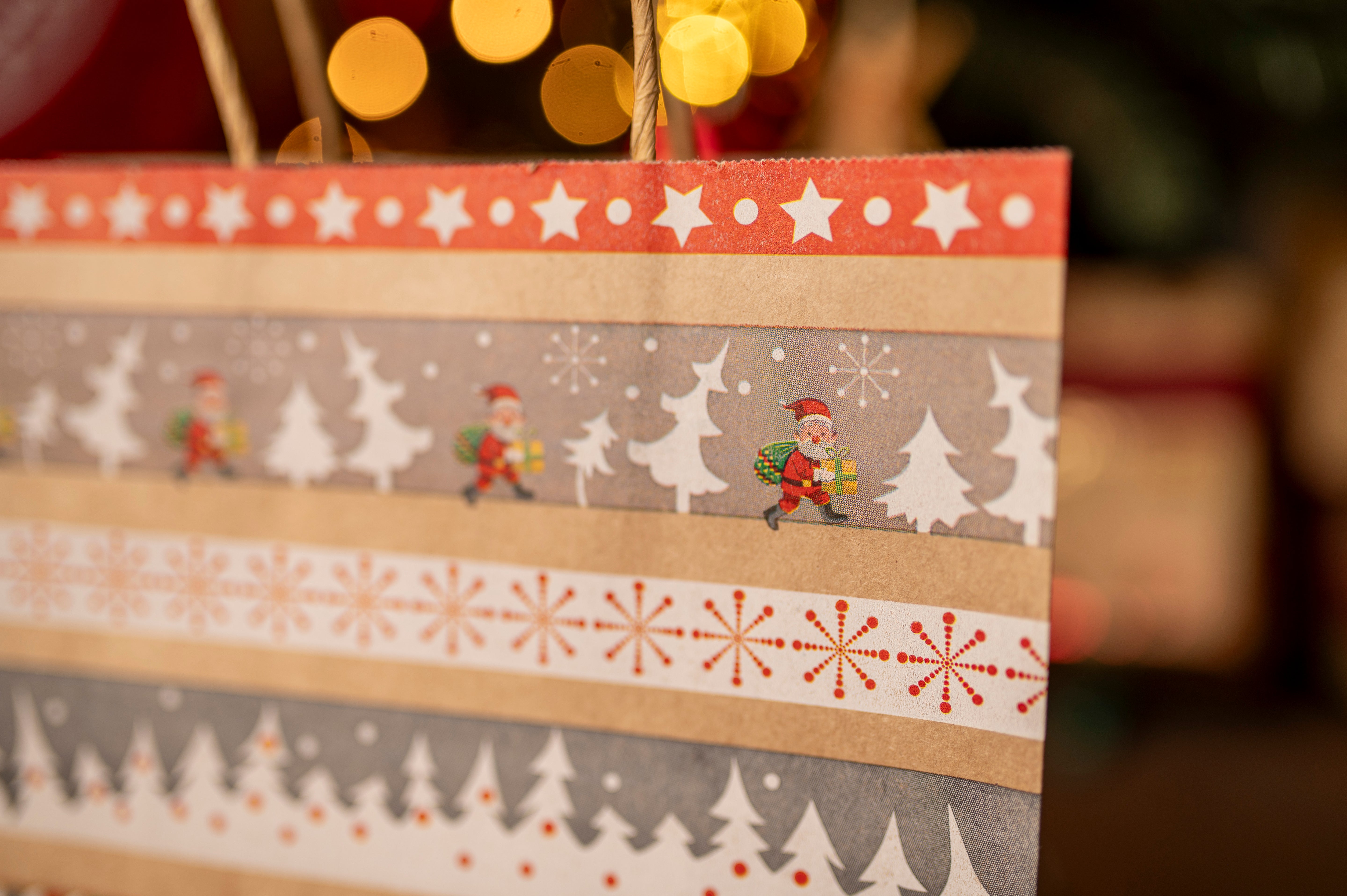 Torba Papierowa z uchwytem skręcanym 330x120x260mm brązowa wzór Świąteczny 4szt.