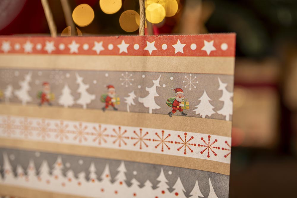 Torba Papierowa z uchwytem skręcanym 210x80x150 brązowa wzór Świąteczny 4szt.