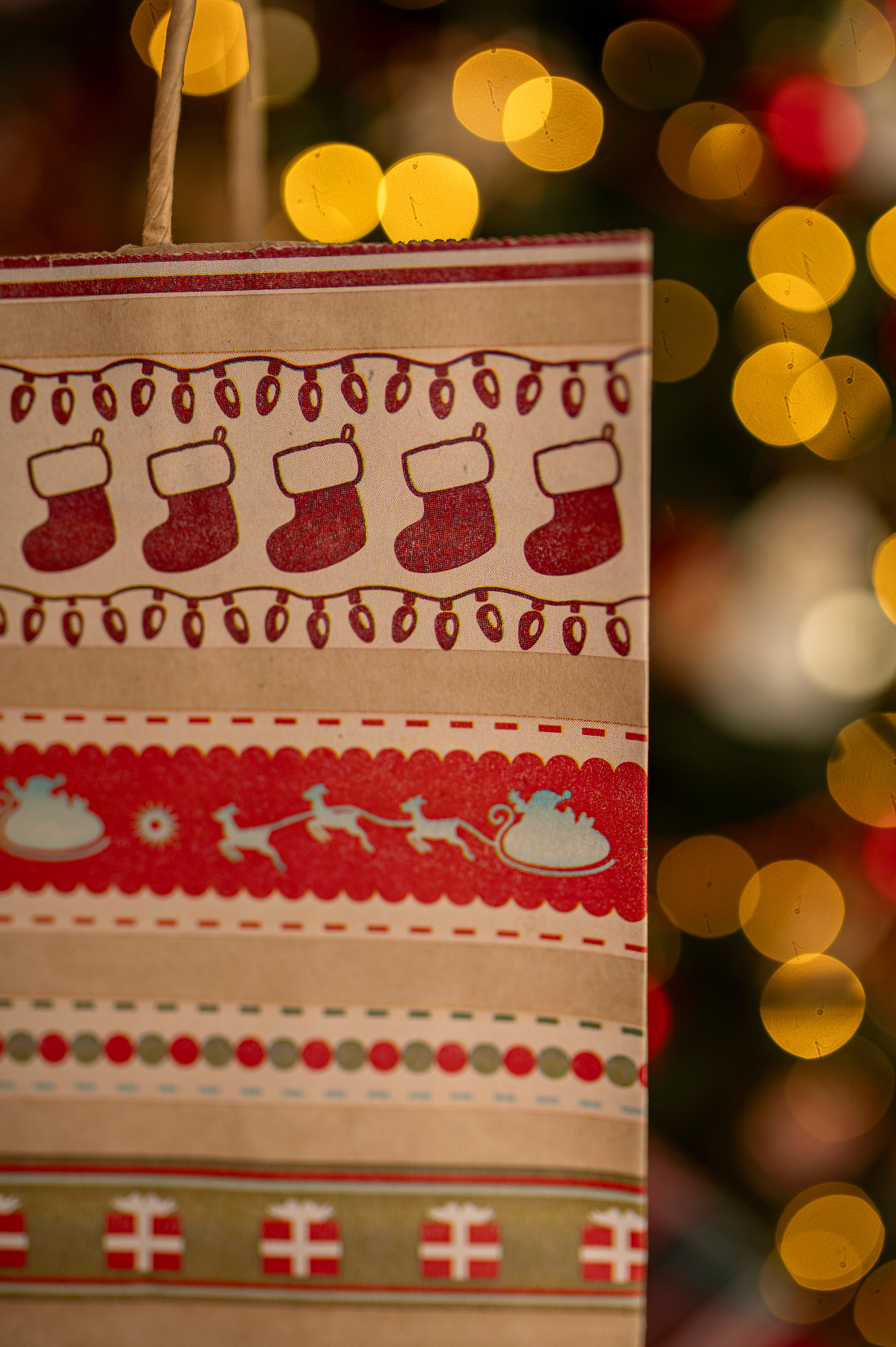 Torba Papierowa z Uchwytem Skręcanym 270x110x210mm Brązowa Wzór Świąteczny 4szt.