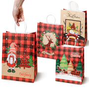 Torba papierowa świąteczna 210x110x270mm Mikołaj Choinka w Kratę 4szt.