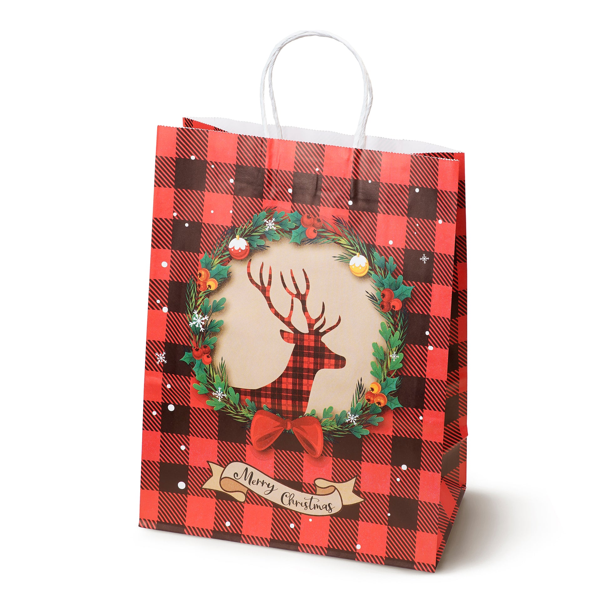 Torba Papierowa z uchwytem skręcanym 330x120x260mm czerwona krata wzór Świąteczny 4szt.