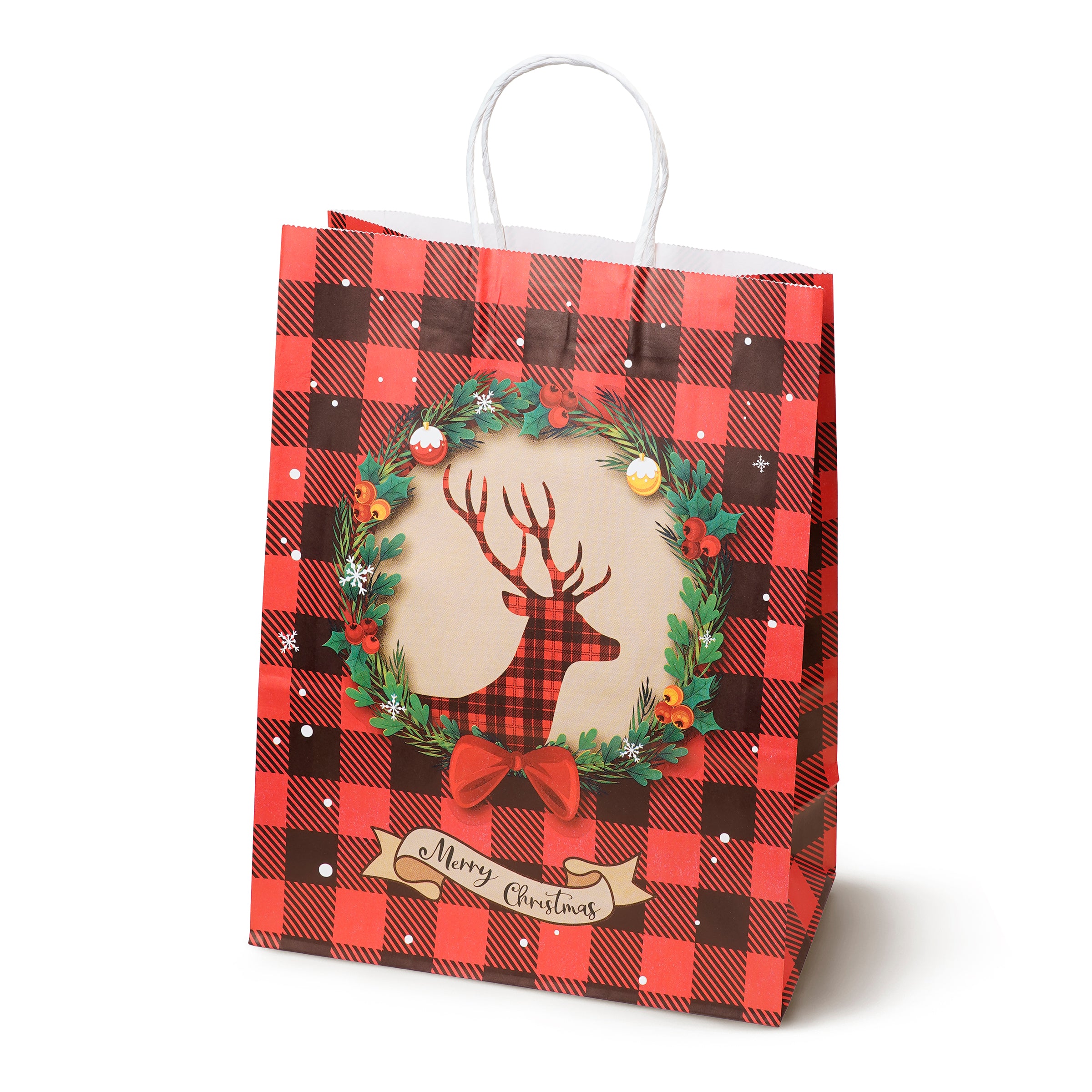 Torba Papierowa z uchwytem skręcanym 330x120x260mm czerwona krata wzór Świąteczny 4szt.