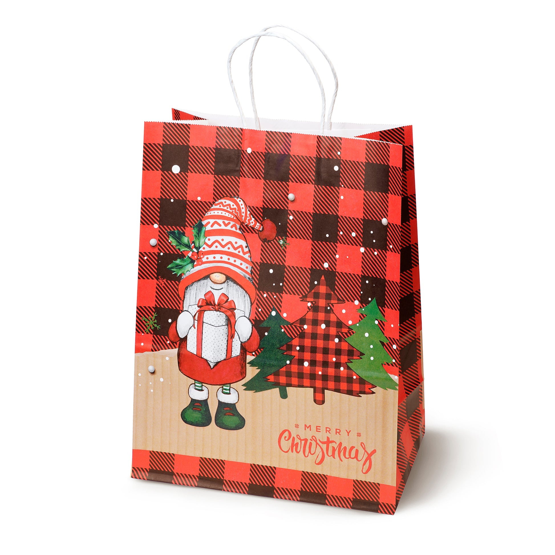 Torba Papierowa z uchwytem skręcanym 330x120x260mm czerwona krata wzór Świąteczny 4szt.