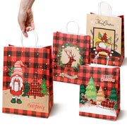 Torba Papierowa z uchwytem skręcanym 330x120x260mm czerwona krata wzór Świąteczny 4szt.