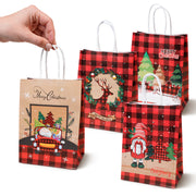 Torba Papierowa z uchwytem skręcanym 210x80x150mm czerwona krata wzór Świąteczny 4szt.