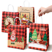 Torba Papierowa z uchwytem skręcanym 270x110x210mm czerwona krata wzór Świąteczny 4szt.