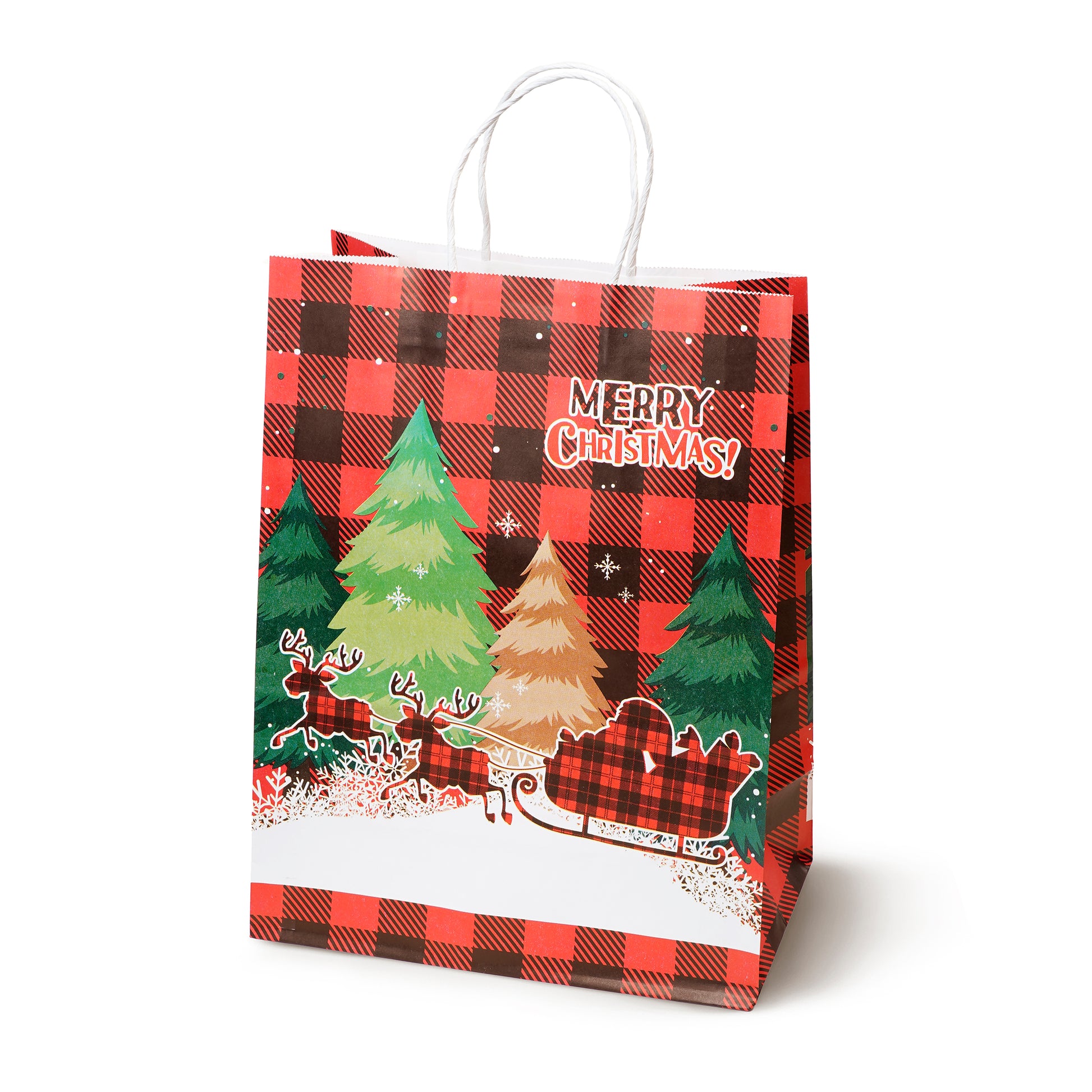 Torba Papierowa z uchwytem skręcanym 330x120x260mm czerwona krata wzór Świąteczny 4szt.