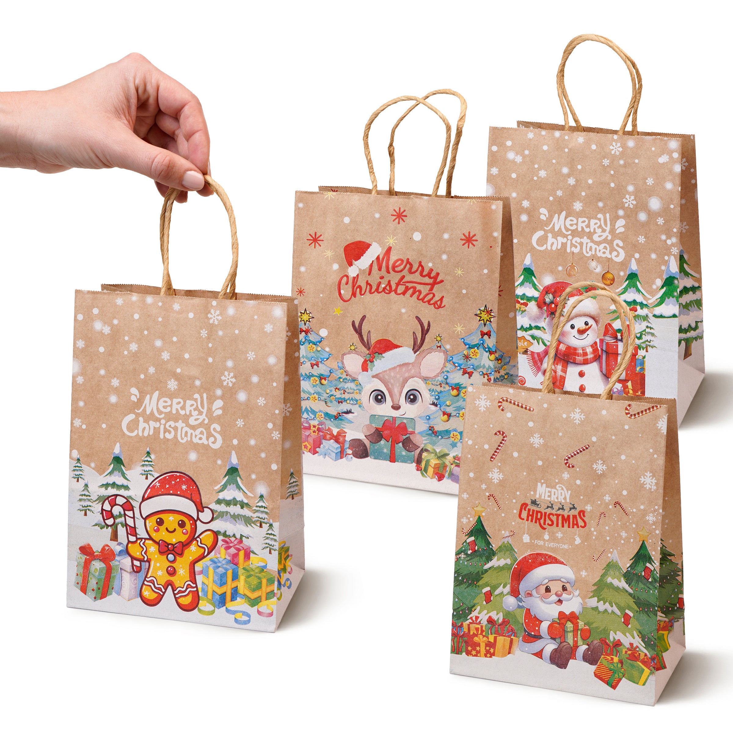 Torba Papierowa z uchwytem skręcanym 210x80x150mm brązowa wzór Świąteczny 4szt.