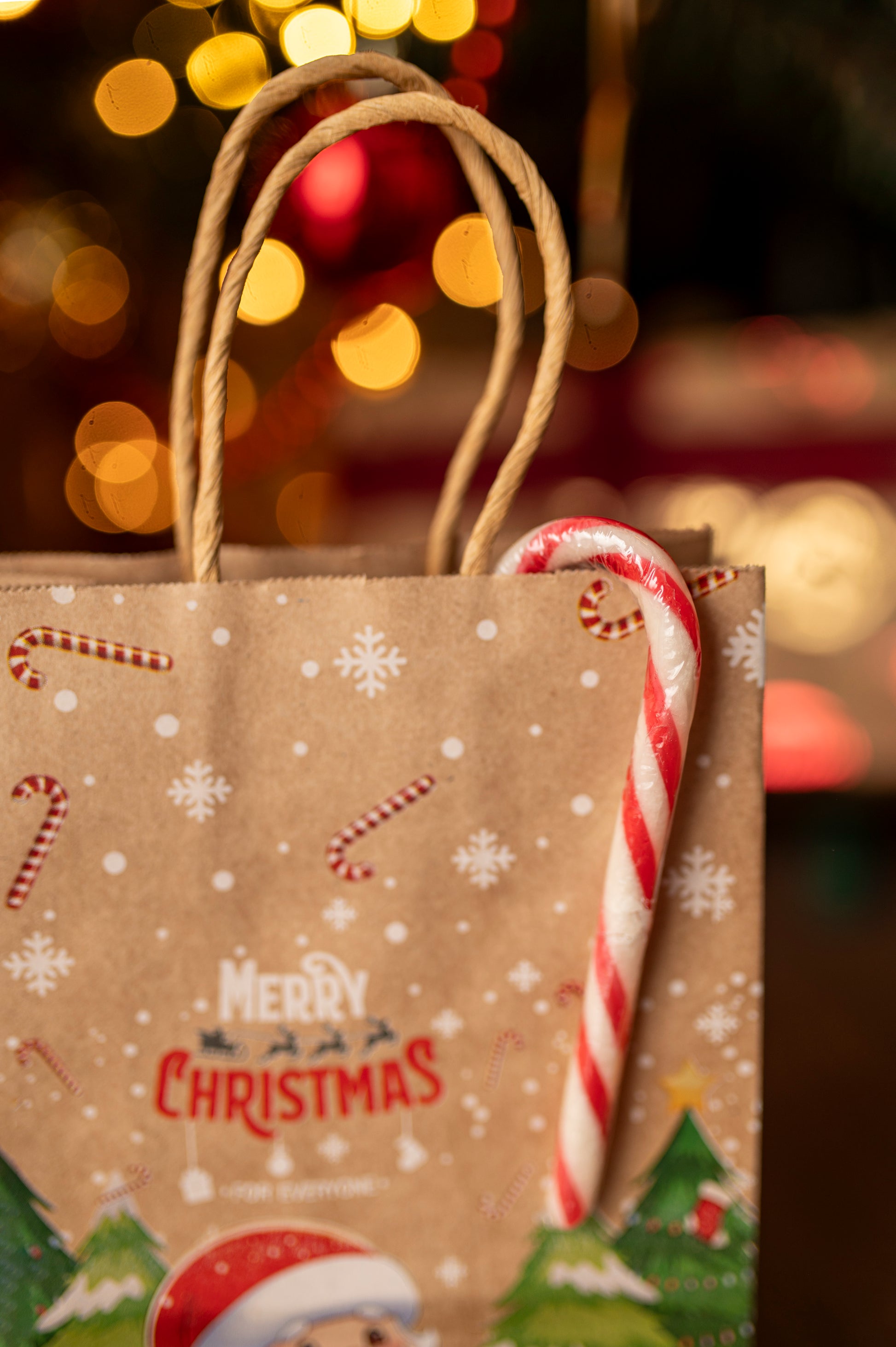 Torba Papierowa z uchwytem skręcanym 210x80x150mm brązowa wzór Świąteczny 4szt.