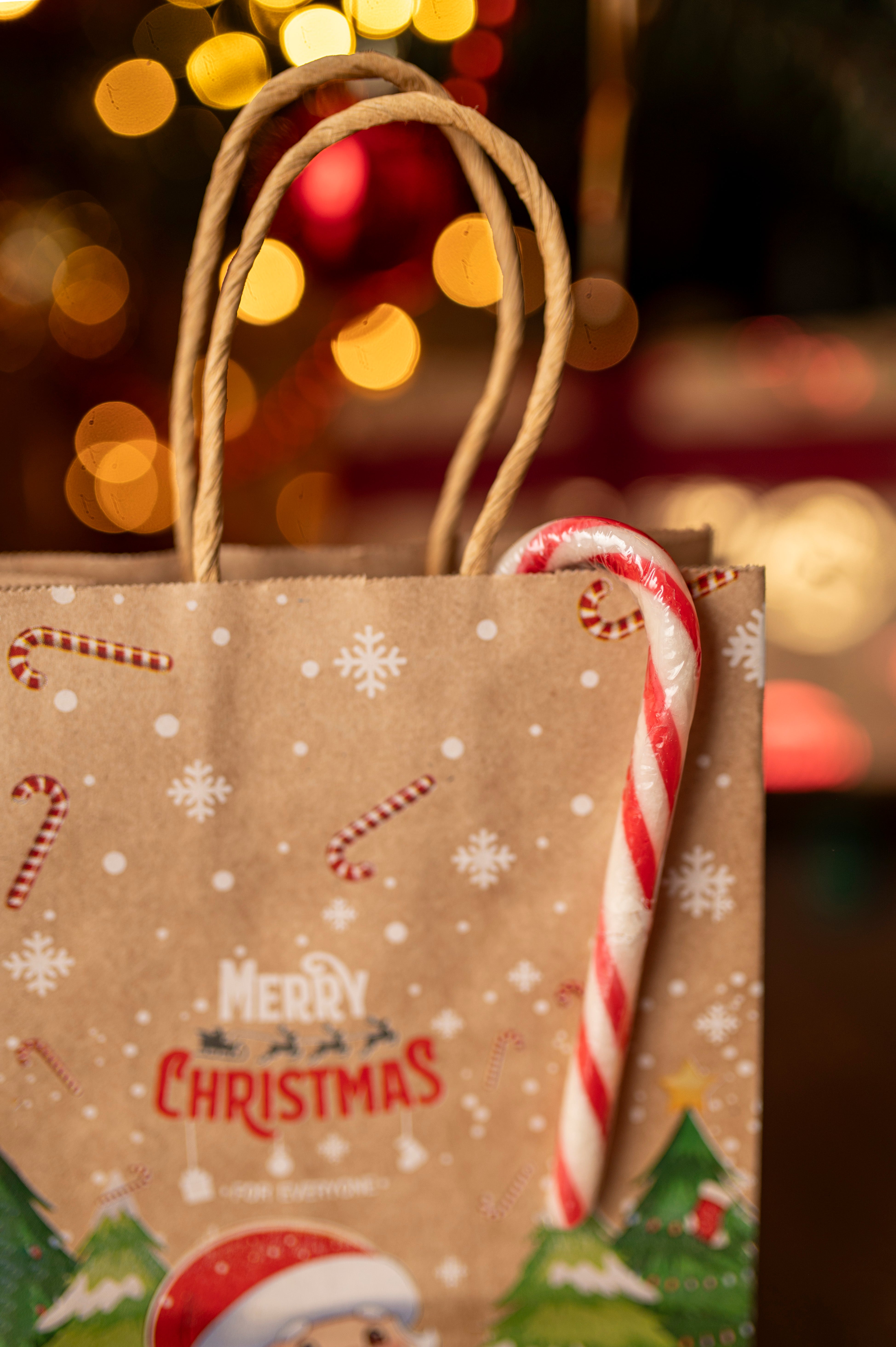 Torba Papierowa z uchwytem skręcanym 210x80x150mm brązowa wzór Świąteczny 4szt.