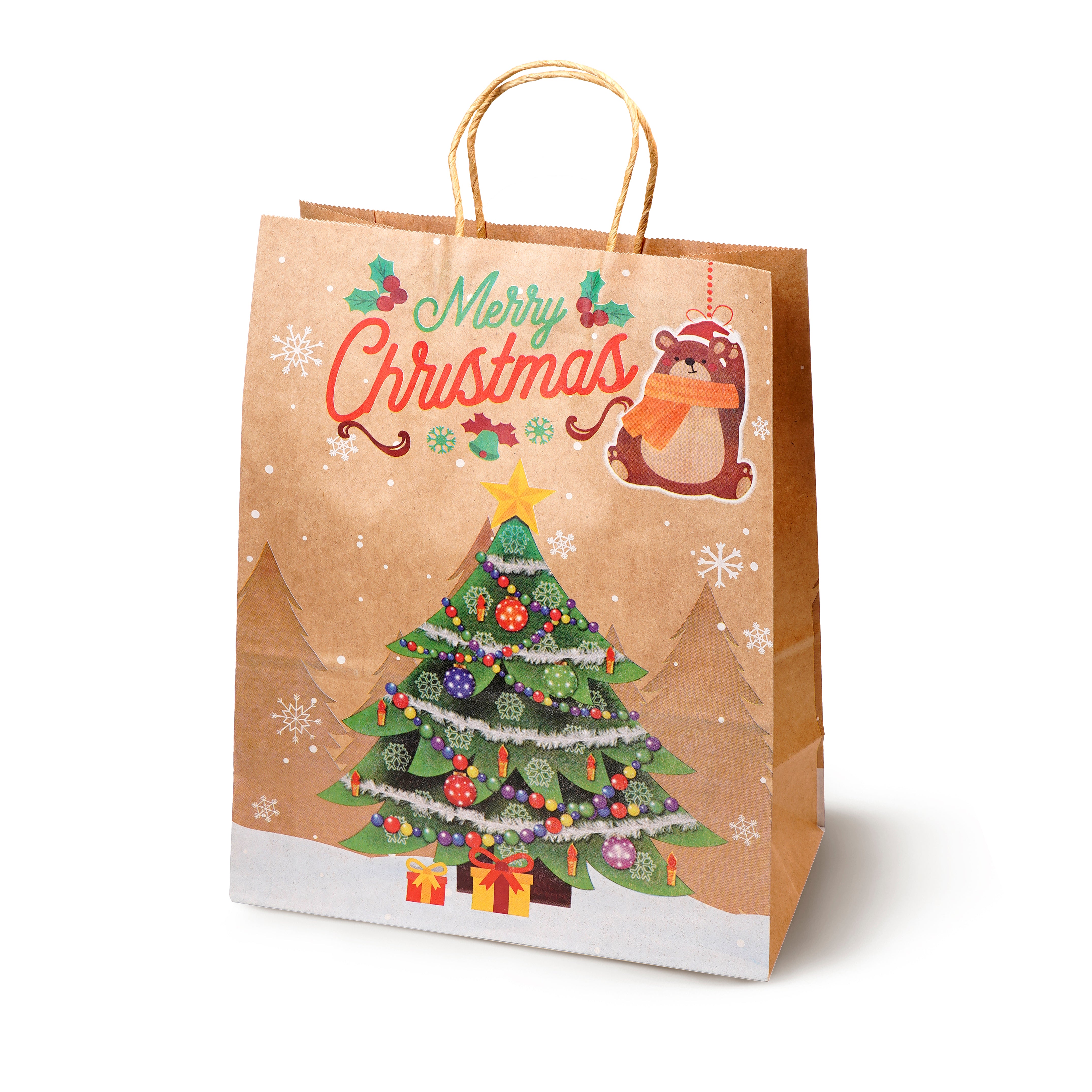 Torba Papierowa z uchwytem skręcanym 330x120x260mm brązowa wzór Świąteczny 4szt.