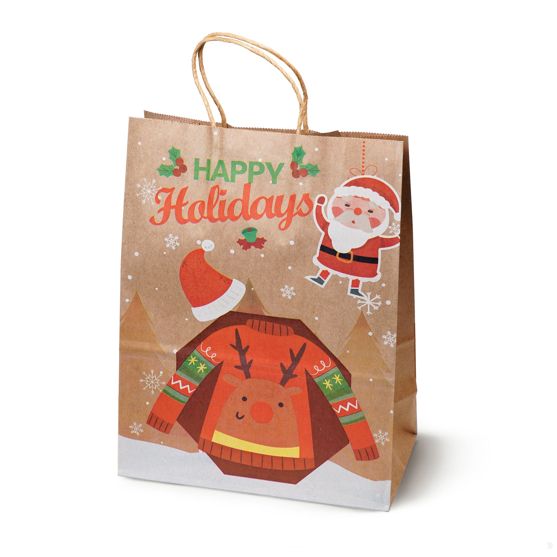 Torba Papierowa z uchwytem skręcanym 330x120x260mm brązowa wzór Świąteczny 4szt.