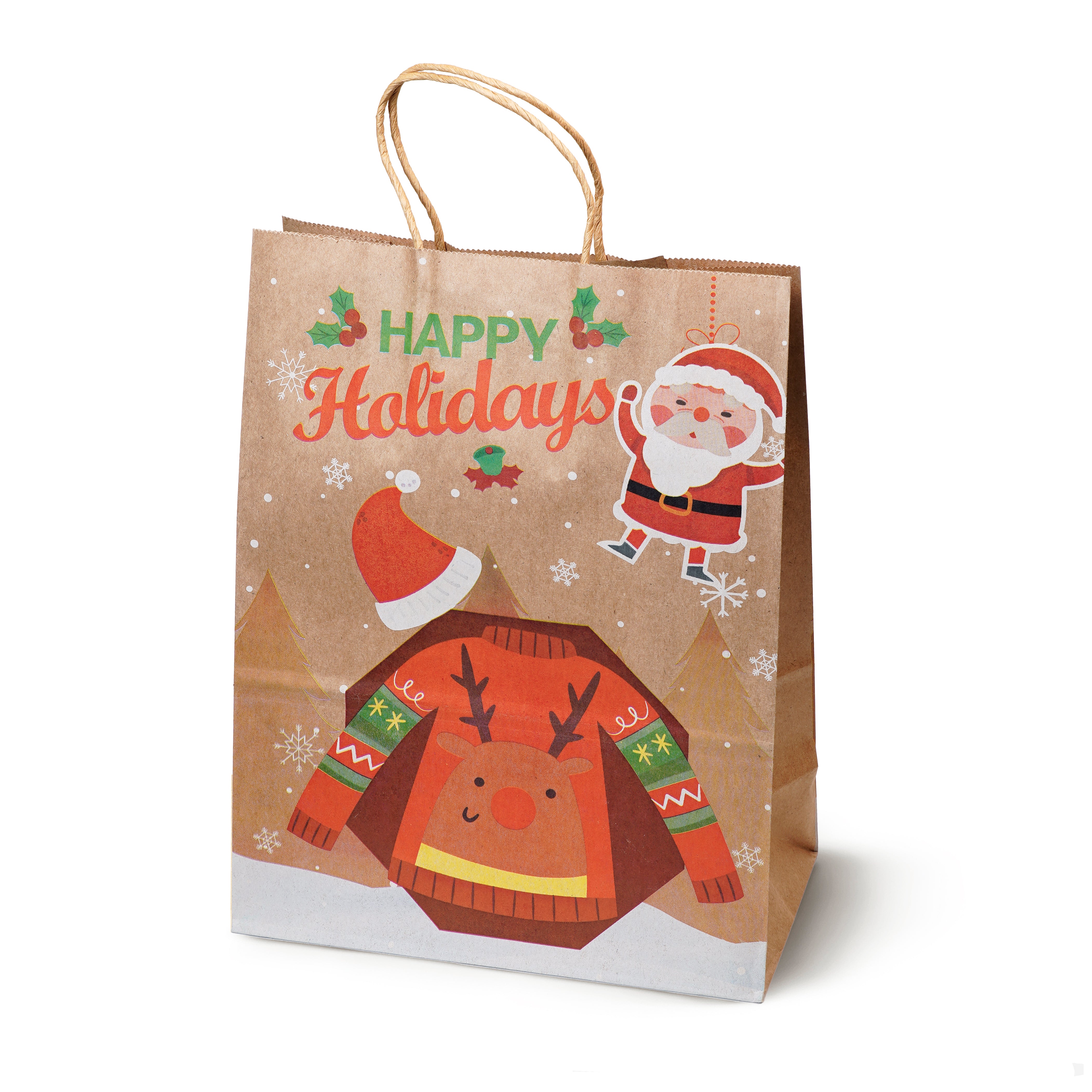 Torba Papierowa z uchwytem skręcanym 330x120x260mm brązowa wzór Świąteczny 4szt.