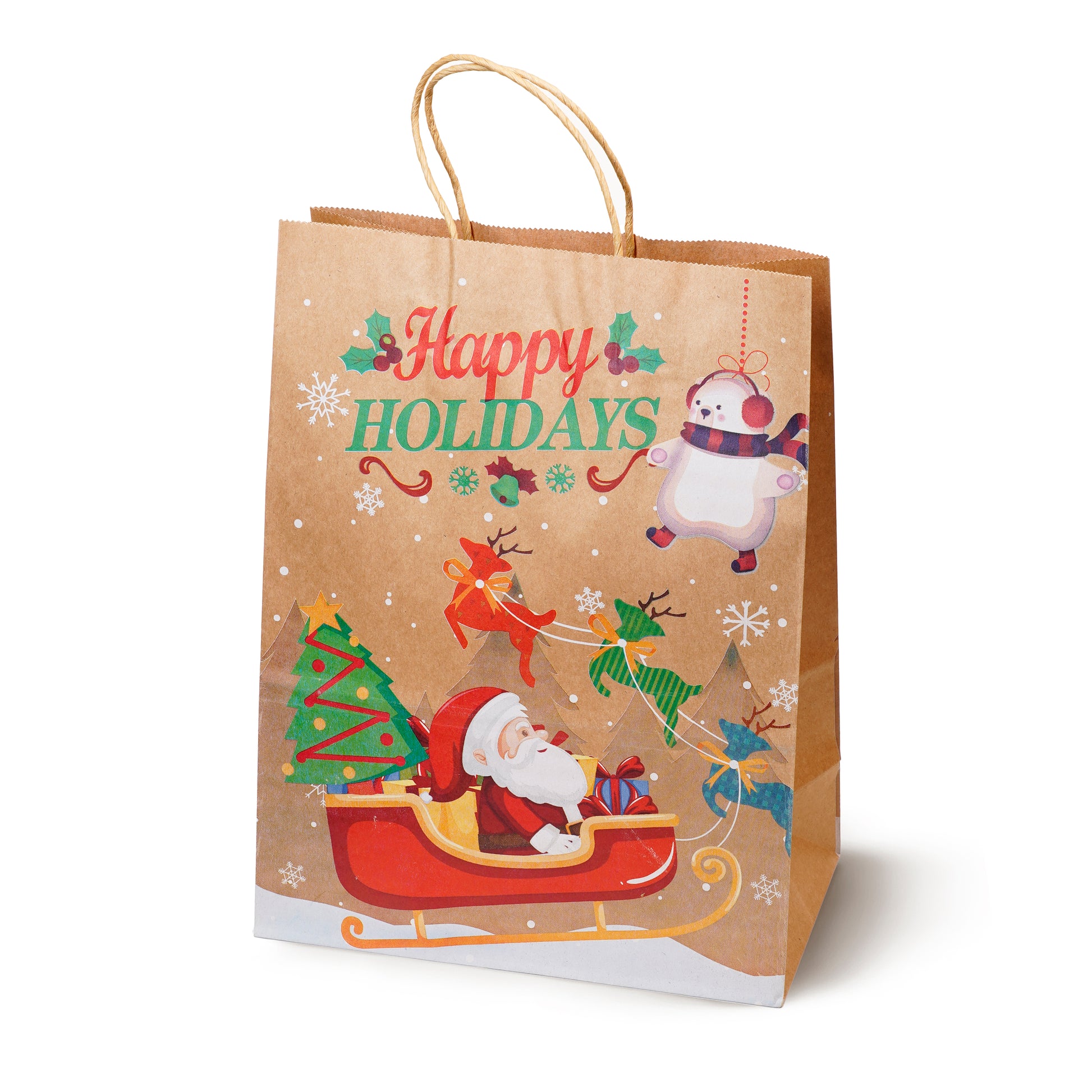 Torba Papierowa z uchwytem skręcanym 330x120x260mm brązowa wzór Świąteczny 4szt.