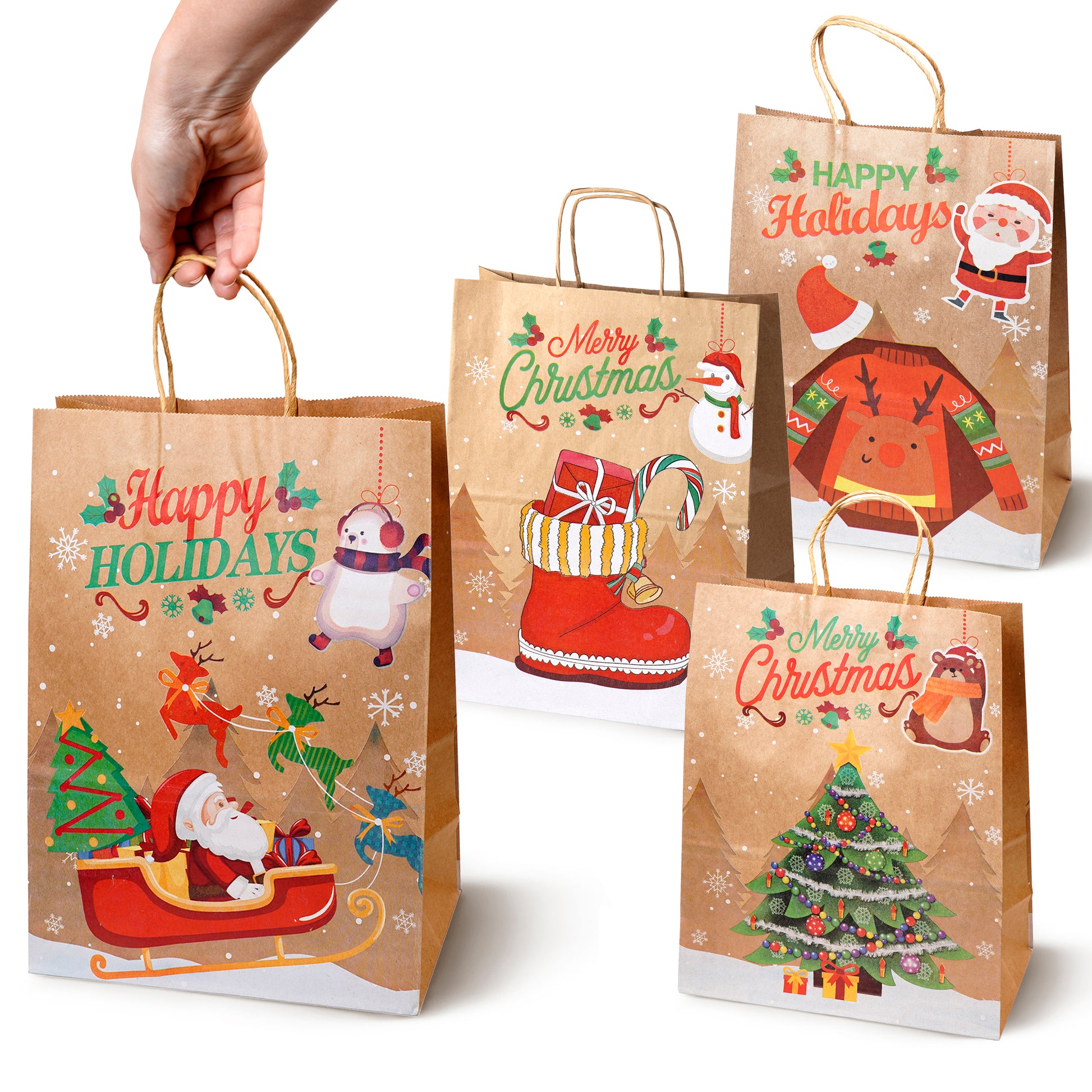 Torba Papierowa z uchwytem skręcanym 330x120x260mm brązowa wzór Świąteczny 4szt.