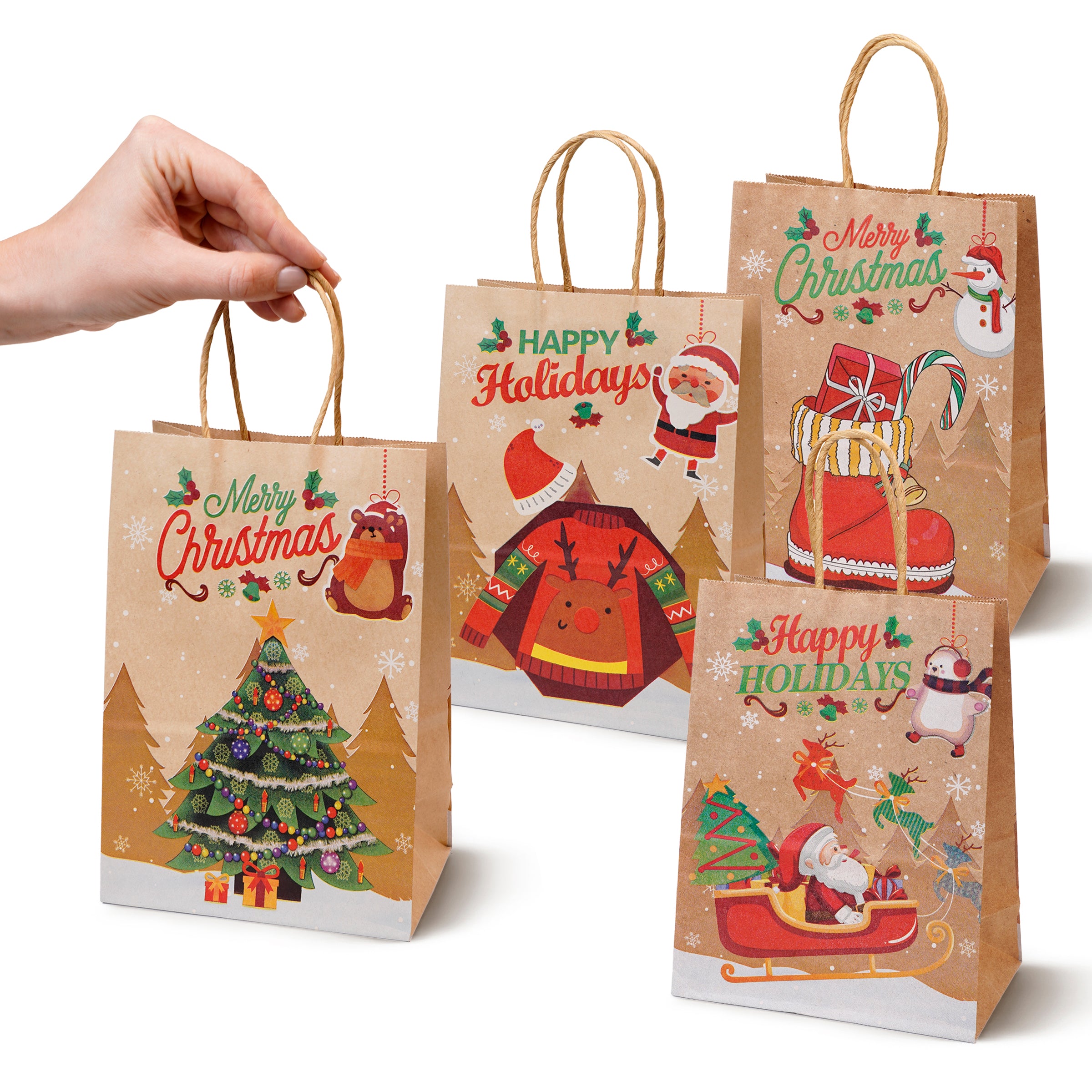 Torba Papierowa z uchwytem skręcanym 210x80x150mm brązowa wzór Świąteczny 4szt.