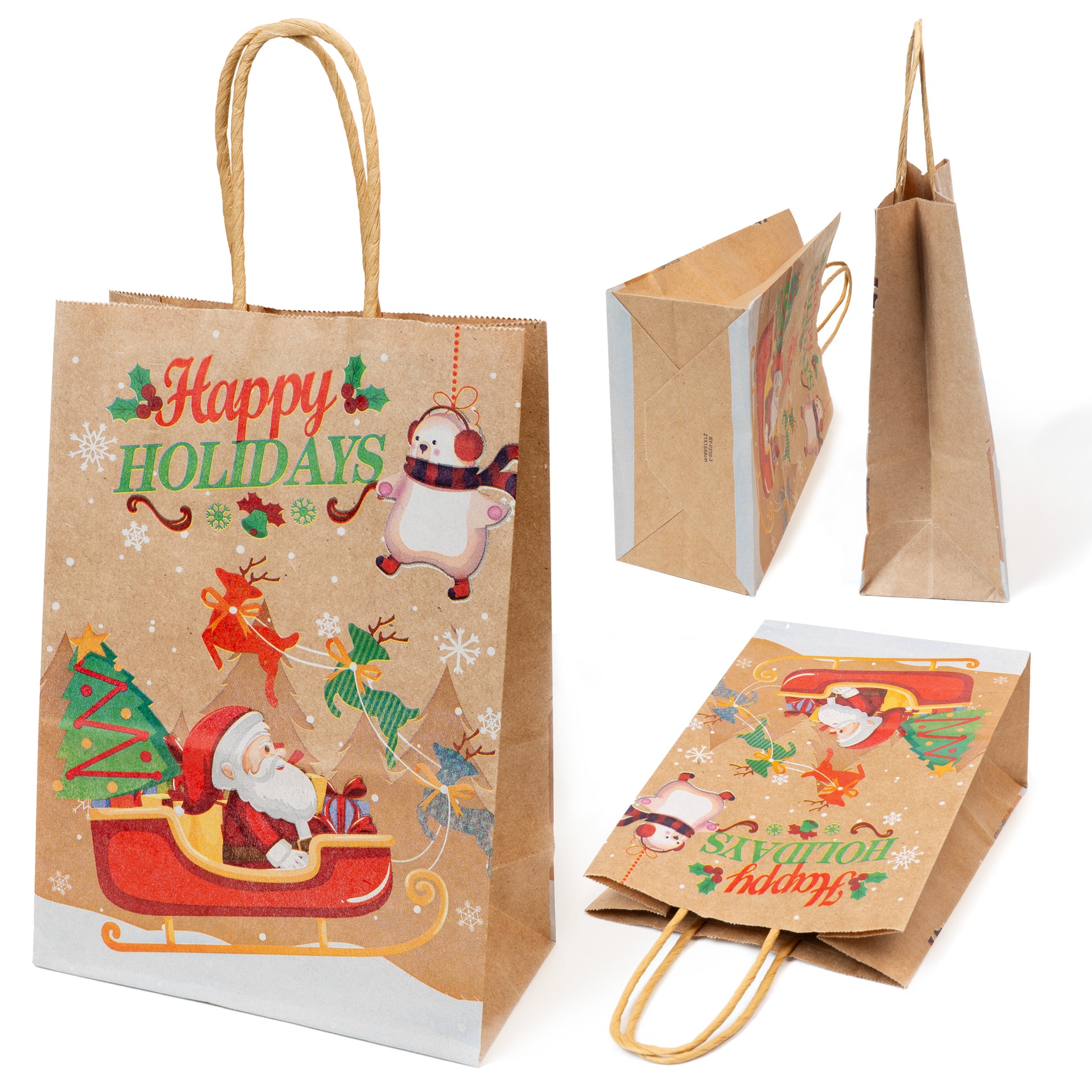 Torba Papierowa z uchwytem skręcanym 210x80x150mm brązowa wzór Świąteczny 4szt.