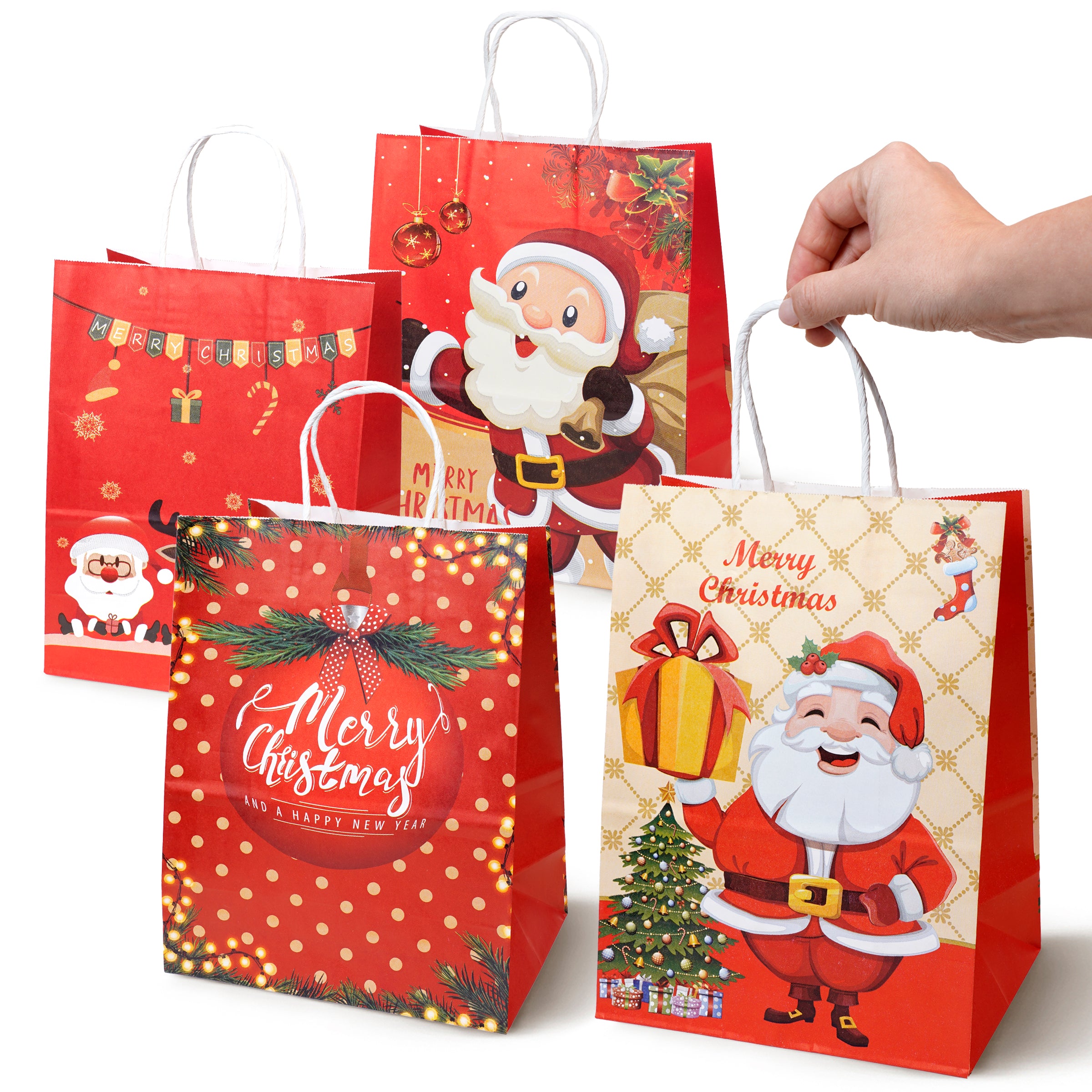 Torba Papierowa z uchwytem skręcanym 270x110x210mm czerwony Mikołaj 4szt.