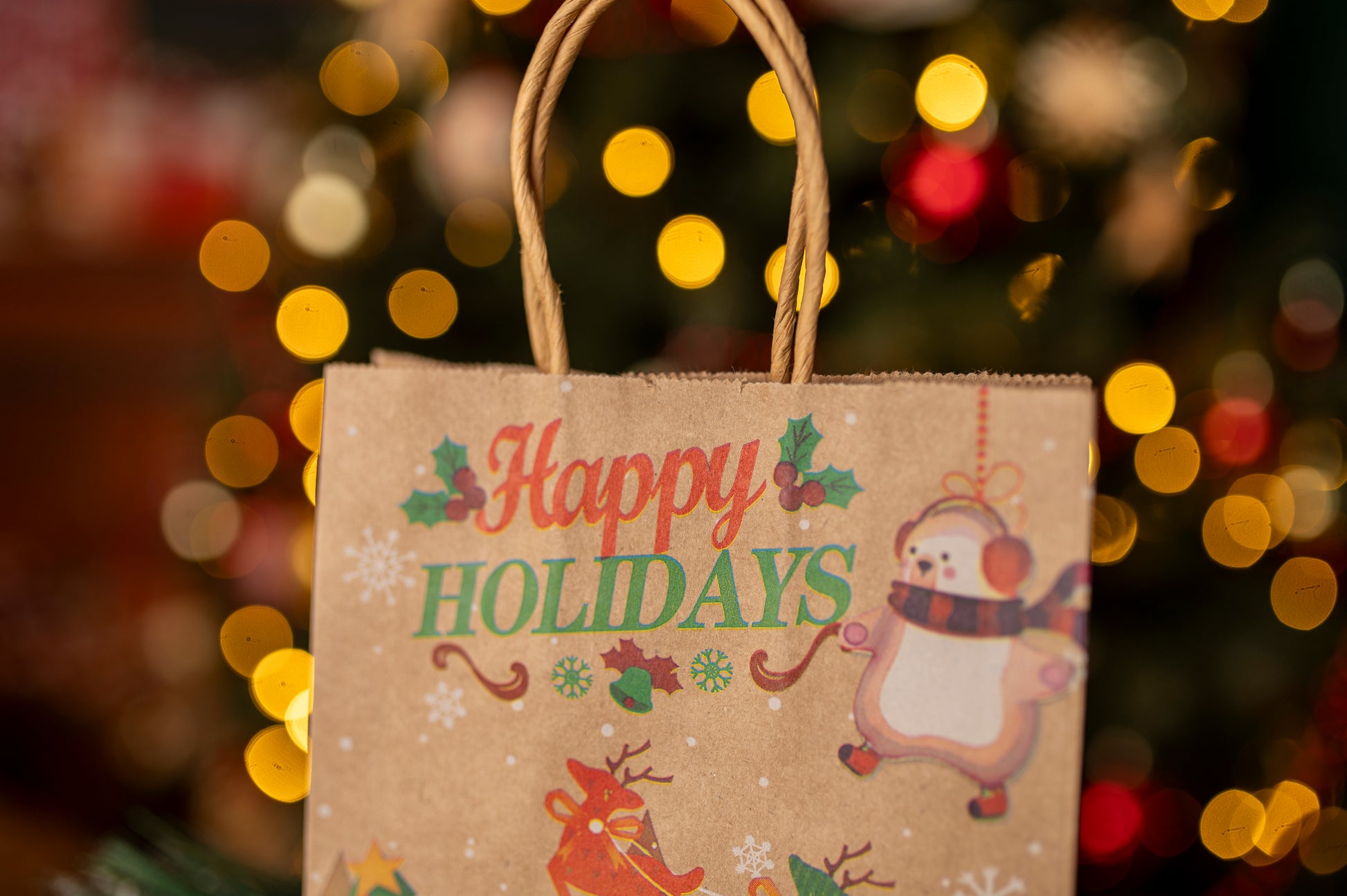 Torba Papierowa z uchwytem skręcanym 330x120x260mm brązowa wzór Świąteczny 4szt.