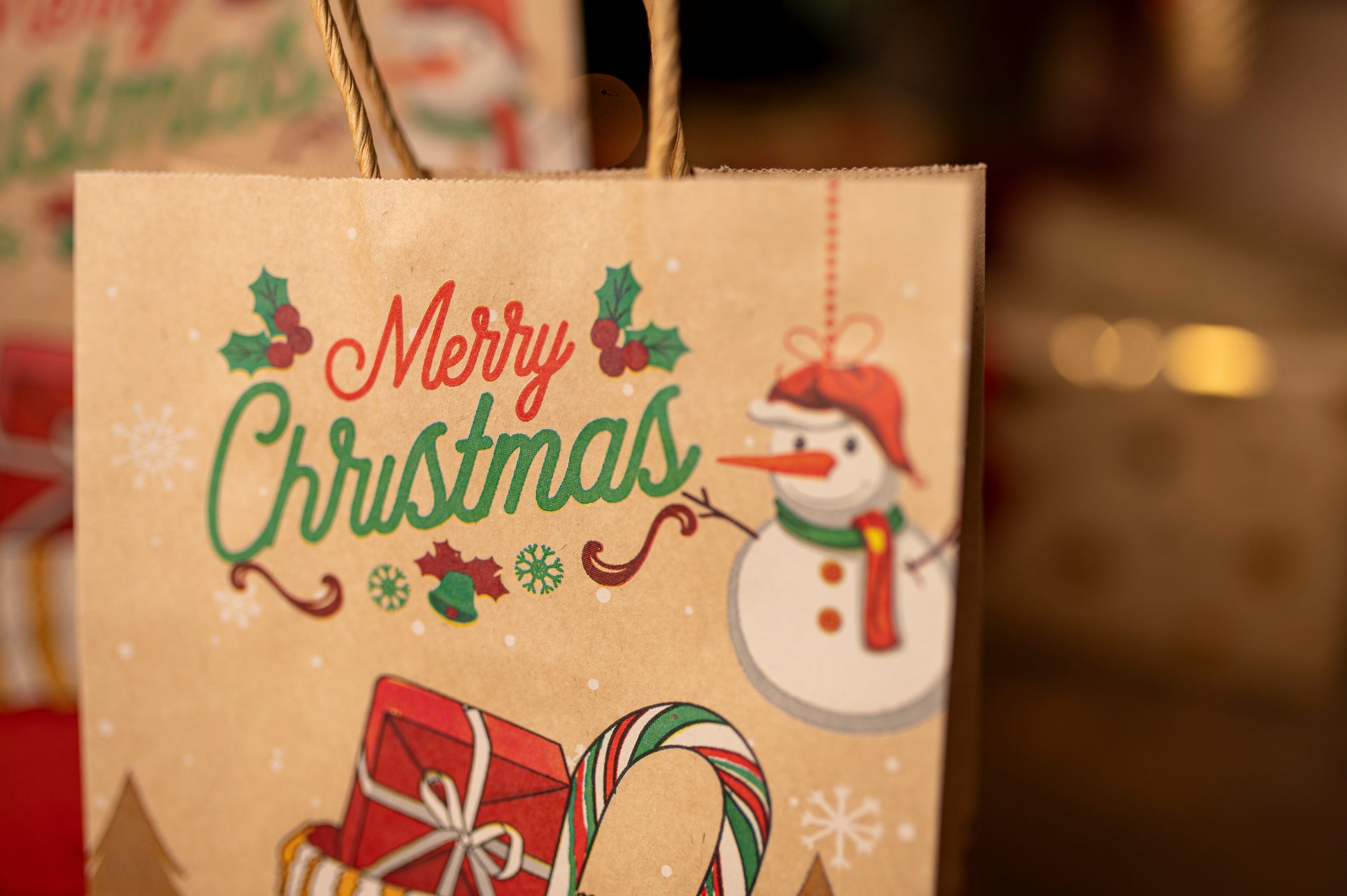 Torba Papierowa z uchwytem skręcanym 210x80x150mm brązowa wzór Świąteczny 4szt.