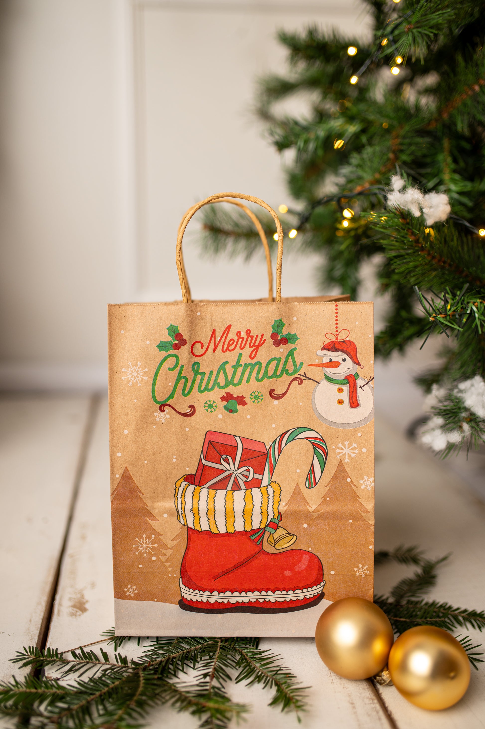 Torba Papierowa z uchwytem skręcanym 270x110x210mm brązowa wzór Świąteczny 4szt.