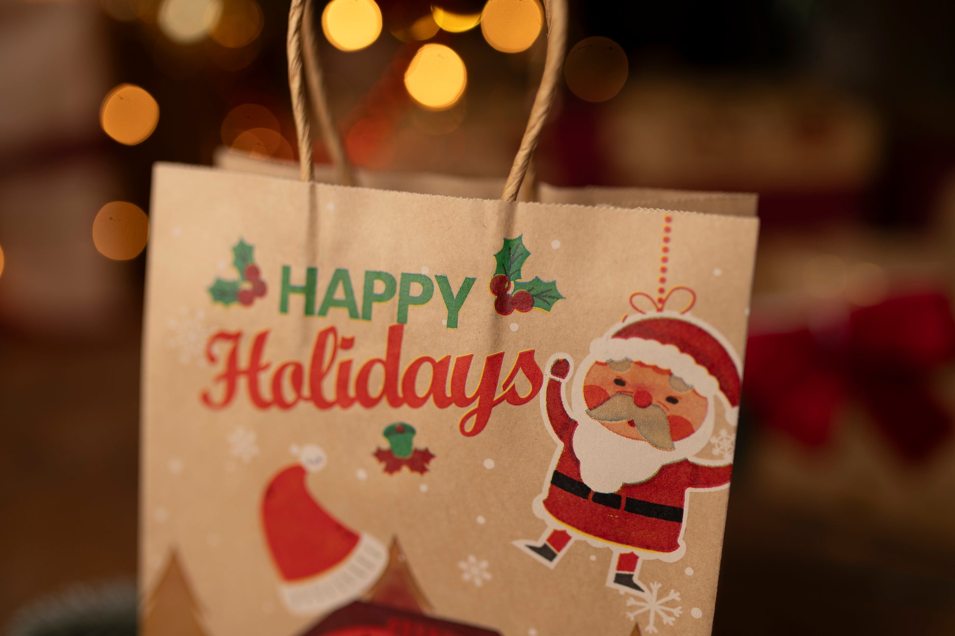 Torba Papierowa z uchwytem skręcanym 270x110x210mm brązowa wzór Świąteczny 4szt.