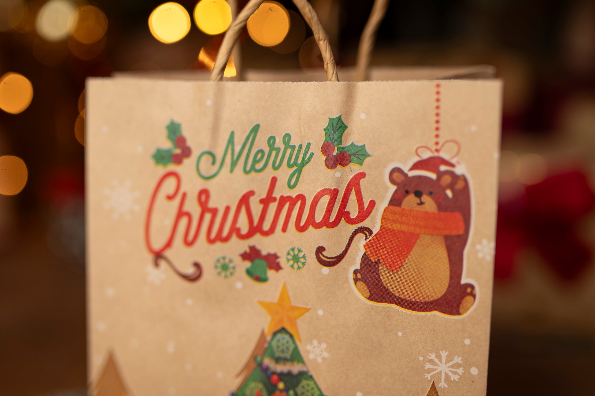 Torba Papierowa z uchwytem skręcanym 270x110x210mm brązowa wzór Świąteczny 4szt.