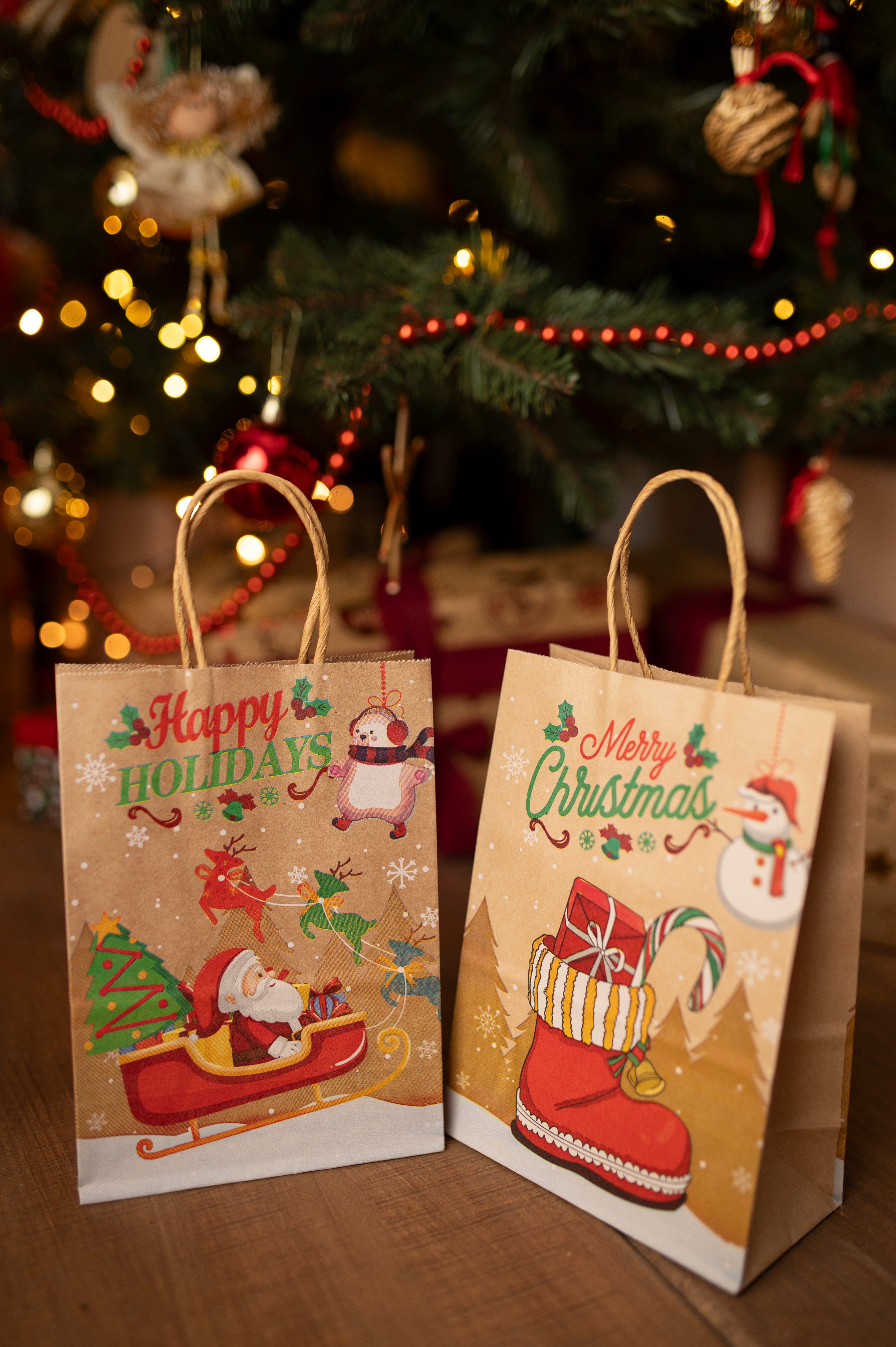 Torba Papierowa z uchwytem skręcanym 210x80x150mm brązowa wzór Świąteczny 4szt.