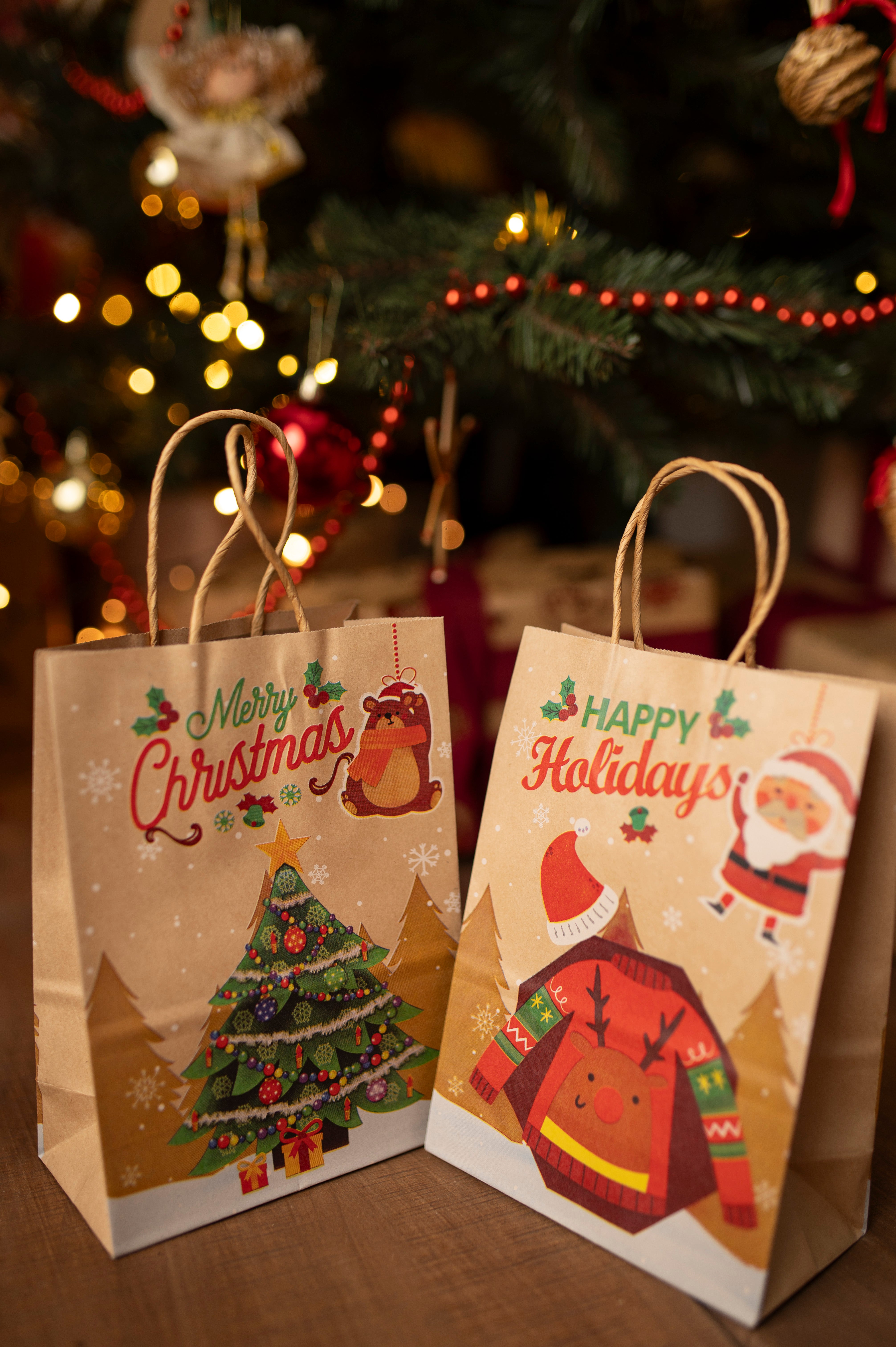 Torba Papierowa z uchwytem skręcanym 330x120x260mm brązowa wzór Świąteczny 4szt.