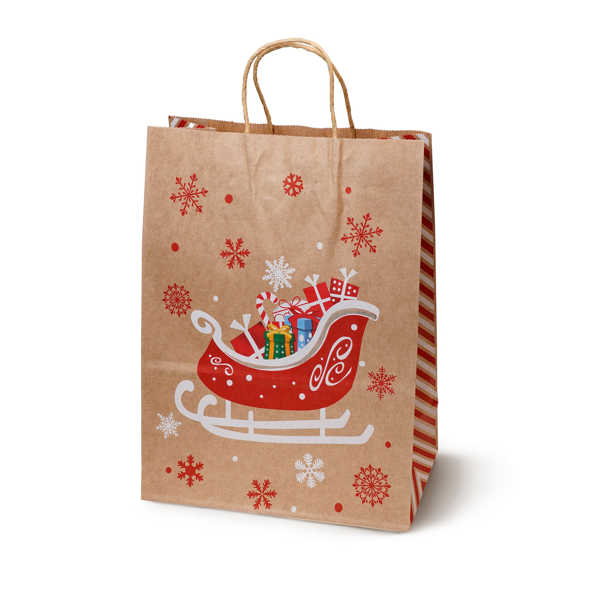 Torba Papierowa z uchwytem skręcanym 330x120x260 brązowa wzór Świąteczny 4szt.