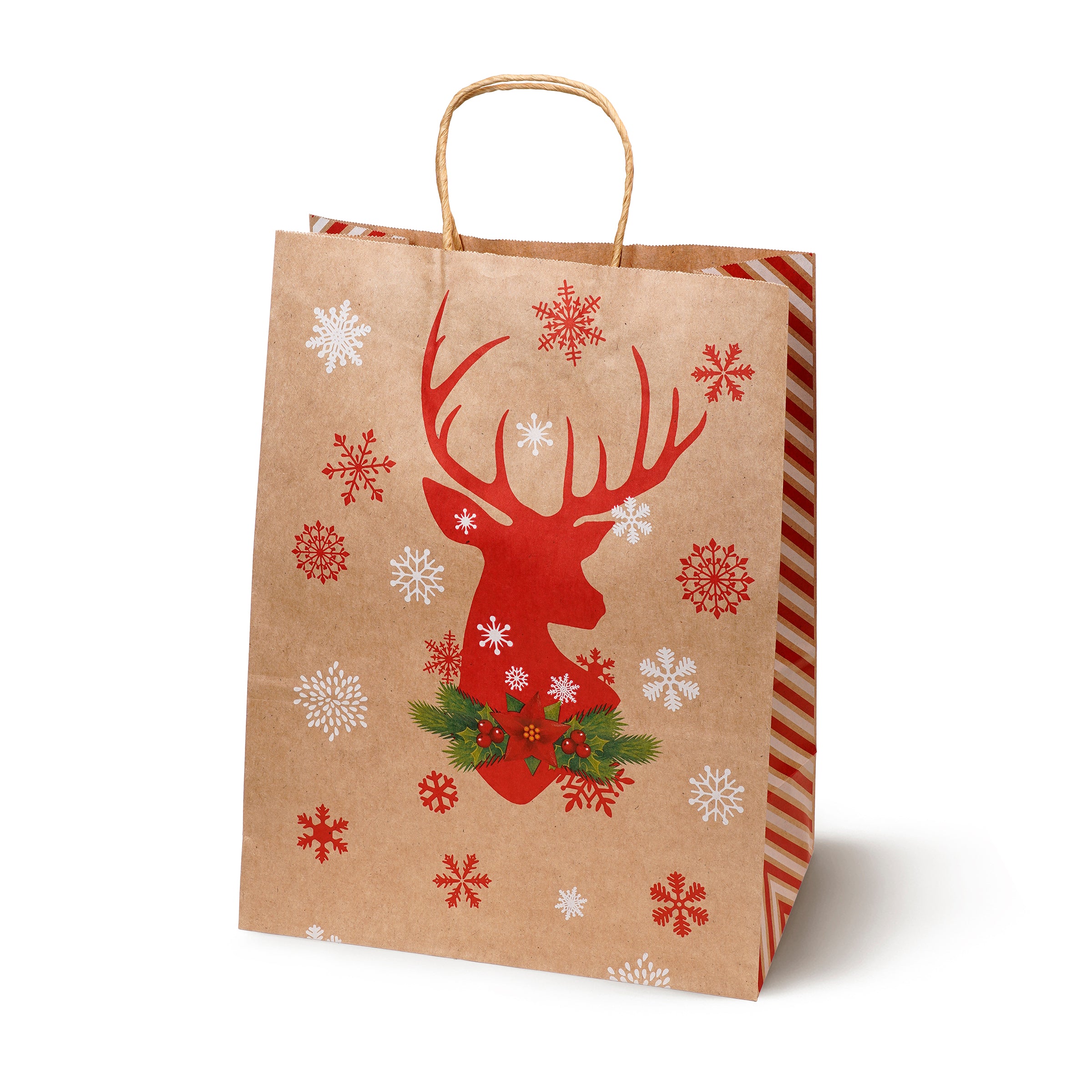 Torba Papierowa z uchwytem skręcanym 330x120x260 brązowa wzór Świąteczny 4szt.